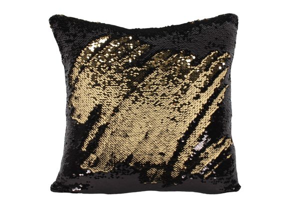 Black and Gold Reversible Sequin Filled Cushion