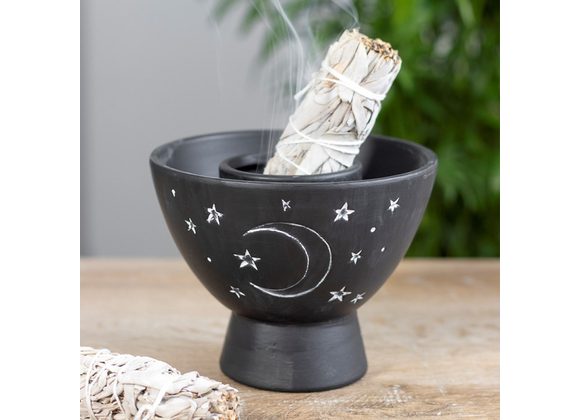 Black Moon and Stars Terracotta Smudge Bowl 