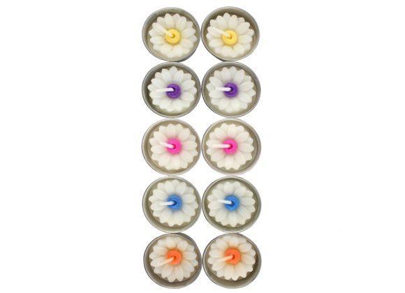 Box of 10 Daisy Candles with Coloured Centre STOCK DUE 28/2/22