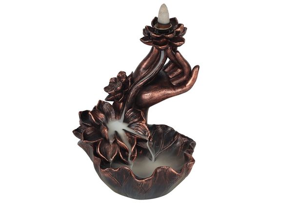 Bronze Effect Hand with Flower Backflow Incense Burner STOCK DUE SOON