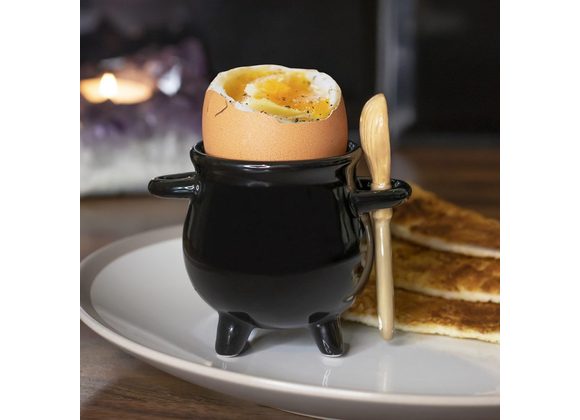 Cauldron Egg Cup with Broom Spoon