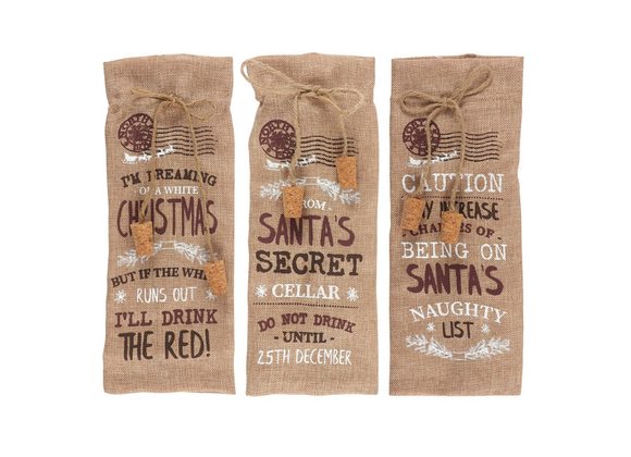 Christmas Jute Wine Bottle Bag