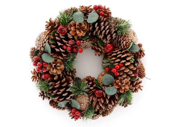 34cm Pine Cone and Eucalyptus Wreath RRP £39.99 STOCK 15/11/21