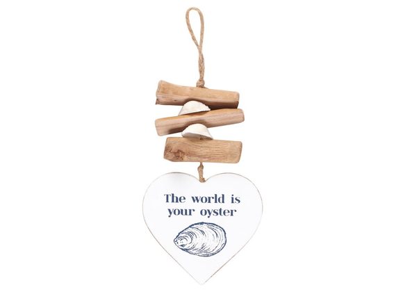 The World is Your Oyster Driftwood Heart Sign  STOCK DUE 30/3/22