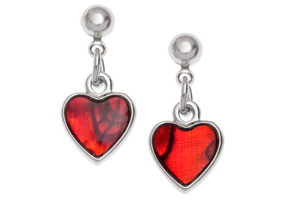 Red heart drop stud Paua shell  earrings by Tide Jewellery