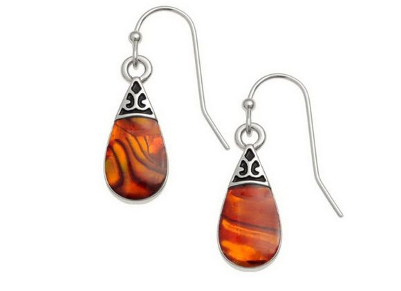 Orange Pear drop Paua shell hook earrings by Tide Jewellery