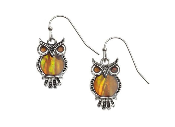 Orange Owl Paua shell Earrings by Tide Jewellery