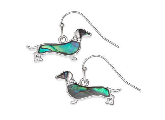 Dachshund Paua shell dog earrings by Tide Jewellery