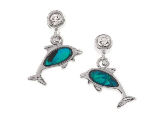Dolphin Inlaid blue Paua shell Earrings by Tide Jewellery
