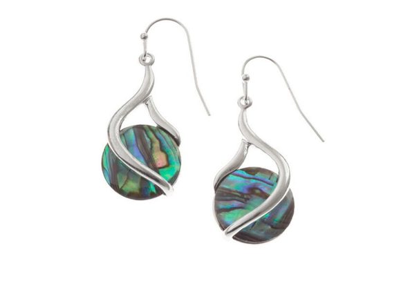 Round twist inlaid Paua shell hook earrings by Tide Jewellery