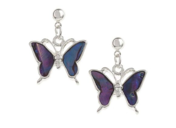 Purple Butterfly Paua shell drop stud earrings