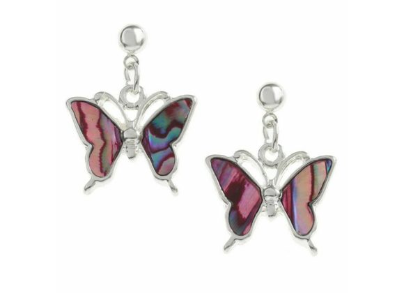 Pink Paua shell Butterfly drop stud earrings