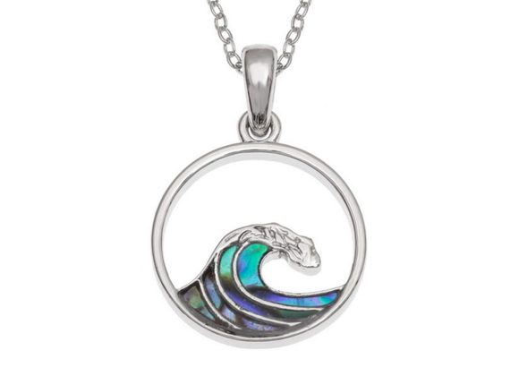 Cresting Wave inlaid Paua Shell Pendant by Tide Jewellery