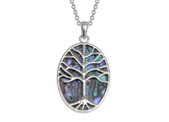 Oval Tree of Life inlaid Paua Shell Pendant by Tide Jewellery