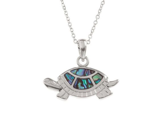 Tortoise inlaid Paua Shell Pendant by Tide Jewellery