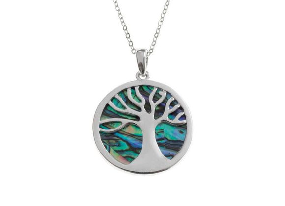Round Tree of Life inlaid Paua Shell Pendant by Tide Jewellery