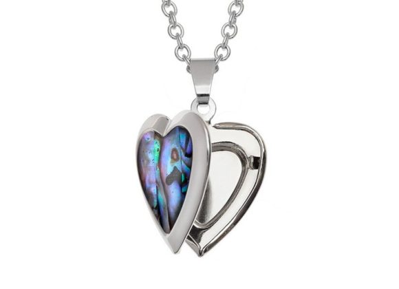 Heart Locket inlaid Paua Shell Pendant by tide Jewellery