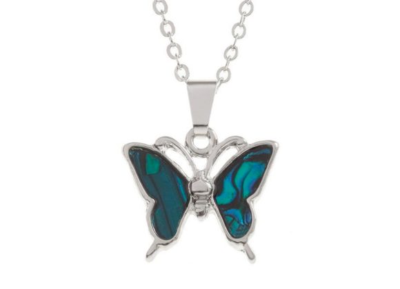 Blue Butterfly inlaid Paua Shell Tide Jewellery Pendant [051]