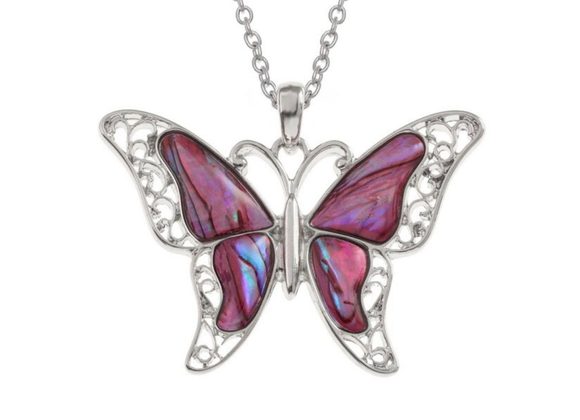 Pink Paua shell Butterfly Pendant by Tide Jewellery