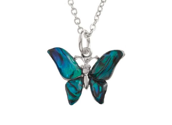 Blue Paua shell Butterfly Pendant by Tide Jewellery [136]