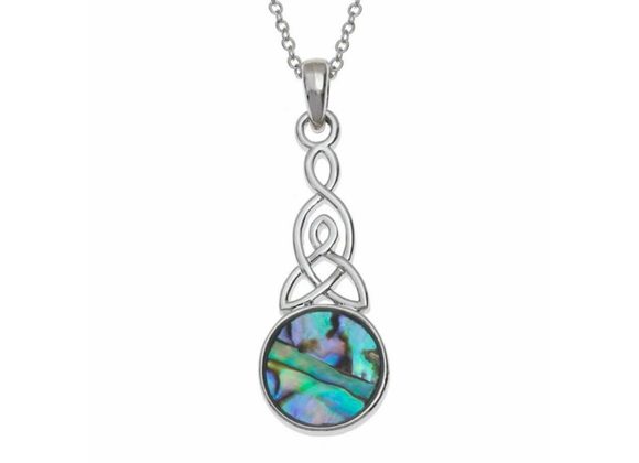 Celtic Knot round inlaid Paua Shell Pendant by Tide Jewellery