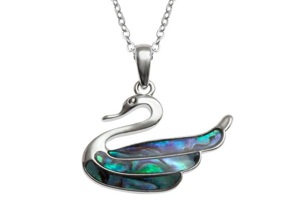 Swan inlaid Paua Shell Necklace by Tide Jewellery