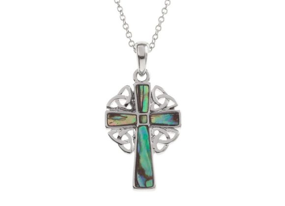 Celtic Cross inlaid Paua Shell Pendant