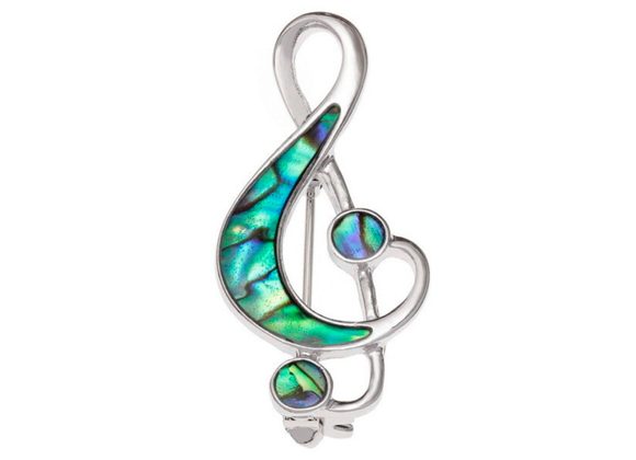 Paua shell Treble clef music note brooch by Tide Jewellery