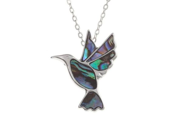 Hummingbird inlaid Paua Shell Pendant by Tide Jewellery