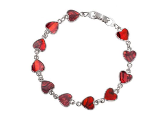 Heart red inlaid Paua shell bracelet by Tide Jewellery
