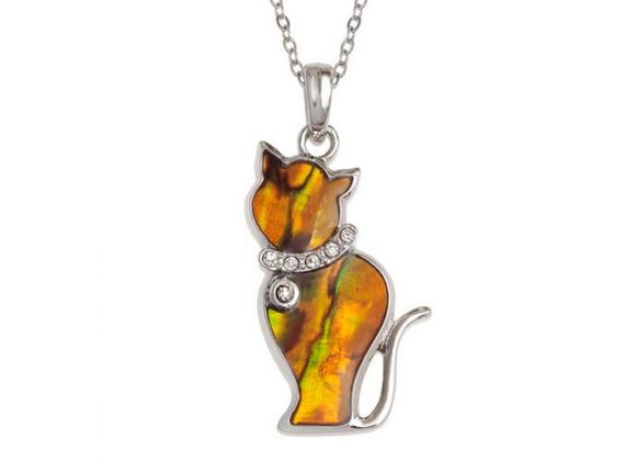 Orange Cat inlaid Paua Shell Pendant by Tide Jewellery 