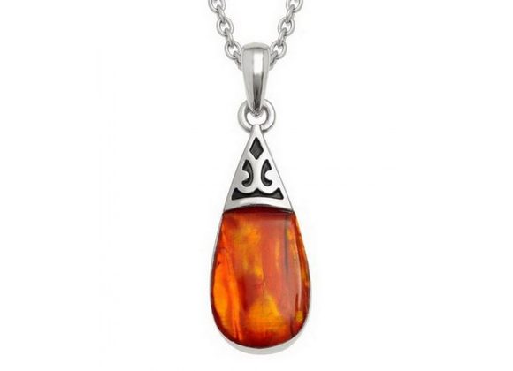Orange Pear Drop inlaid Paua Shell Pendant by Tide Jewellery