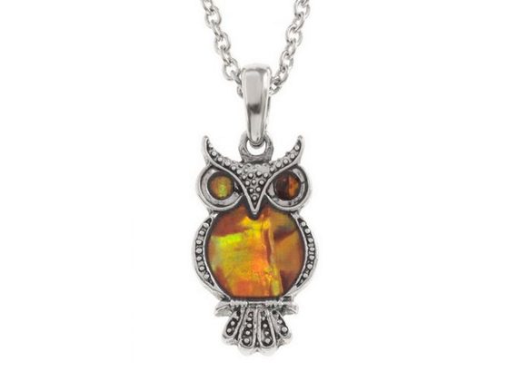 Orange Paua shell Owl Pendant by Tide Jewellery