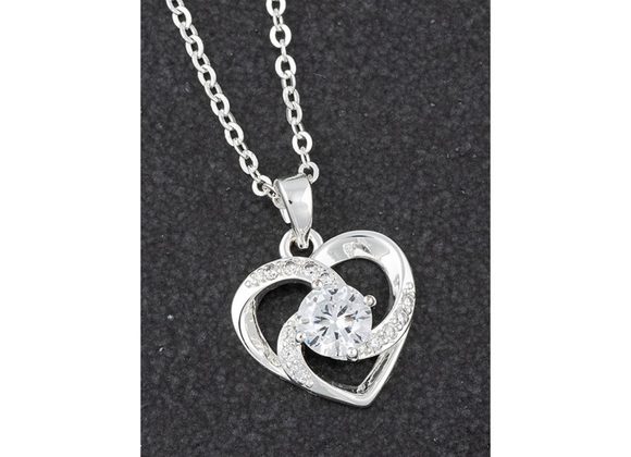 Swirly Heart Silver Plated & Zirconia Necklace by Equilibrium