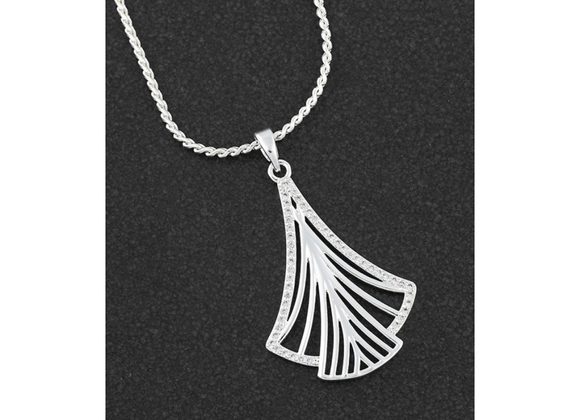 Art Deco Silver Plated  style Draped Fan Necklace