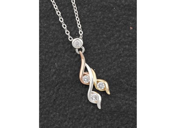 Swirl Tri-colour silver plated  Drop Necklace