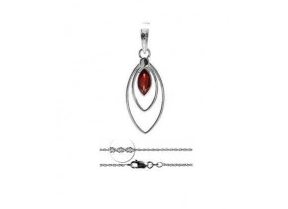 925 Silver & Garnet Oval Pendant and Chain