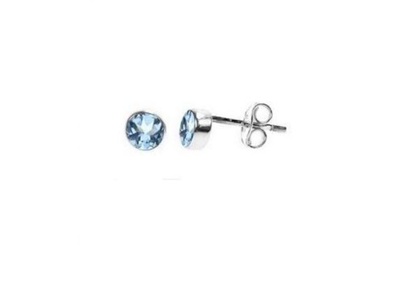 925 Silver Faceted round Blue Topaz Stud Earrings