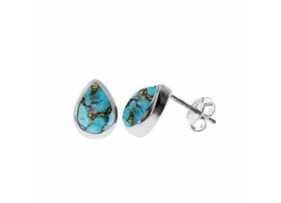 925 Silver Blue Mohave Turquoise Teardrop Plain stud Earrings