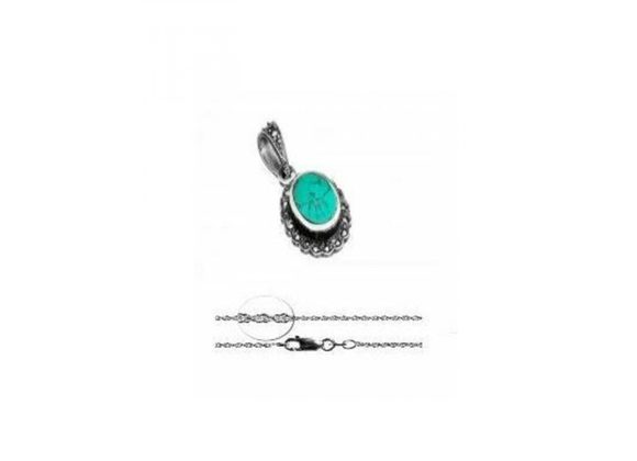 925 Silver Oval Faux Turquoise & Marcasite Pendant