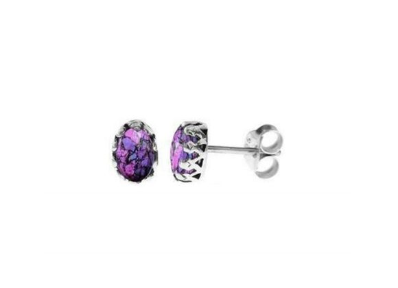 925 Silver Oval Purple Mohave Turquoise Stud Earrings