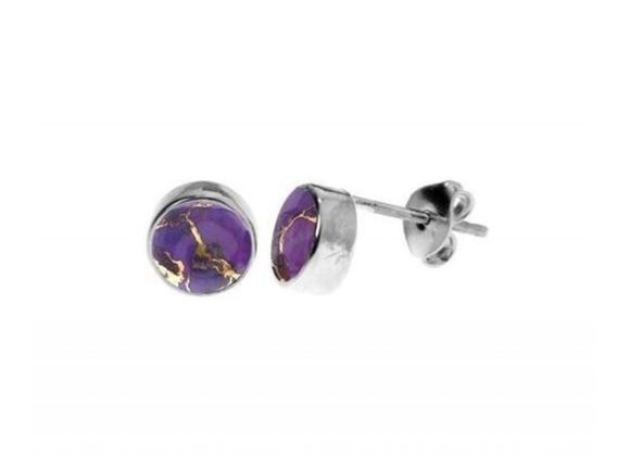 925 Silver Round Purple Mohave Turquoise 6mm Stud Earrings