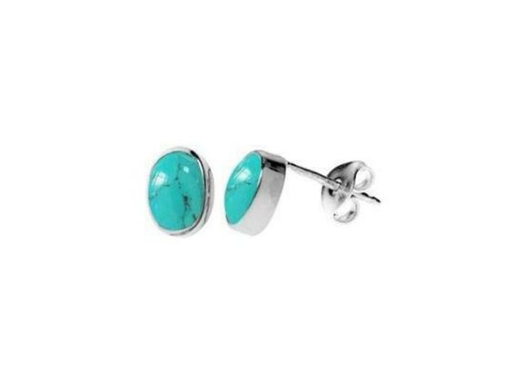 925 Silver Oval Turquoise Plain Stud Earrings