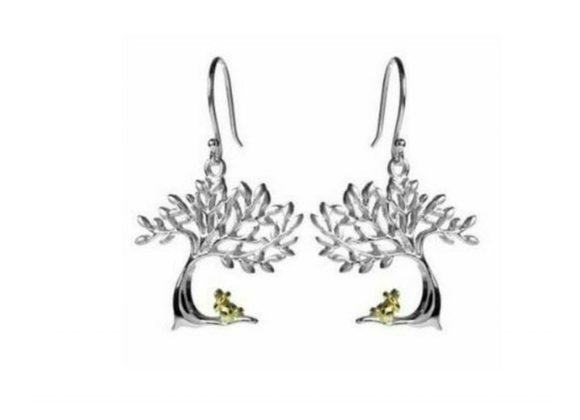 925 Silver Rabbit Under A Tree Drop Earrings