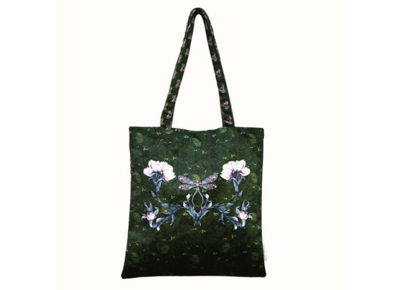 Velvet Tote Bag ‘Mystical Garden’ - Forest Green by Eliza Nellie
