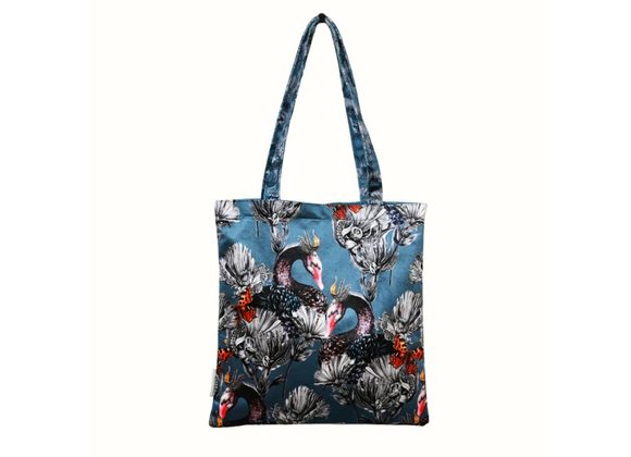 Velvet Tote Bag ‘Diva Swan’ - Petrol Blue by Eliza Nellie
