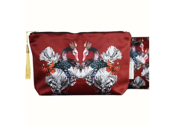 Conker Red ‘Diva Swan’ Velvet Wash Bag by Eliza Nellie