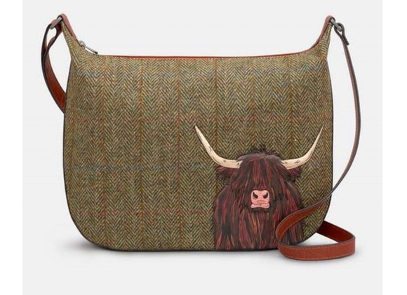 Highland Cow Tweed Leather Hobo Bag by YOSHI