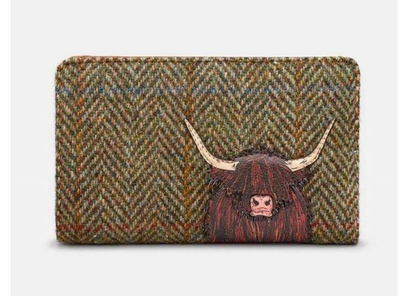 Highland Cow Tweed & Brown Leather Oxford Purse by YOSHI