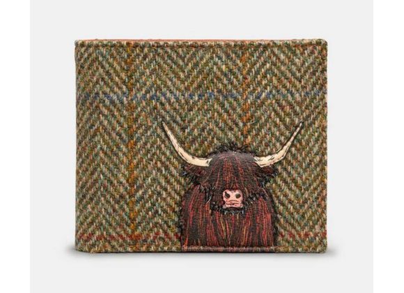 Highland Cow Tweed & Brown Leather Wallet by YOSHI
